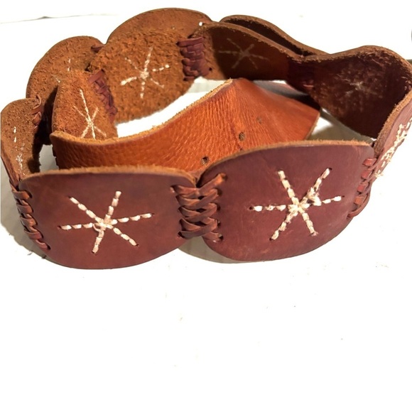 Vintage unisex Brown Leather Belt with Brass Buckle size M